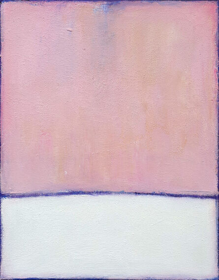 Leon Grossmann, ‘Pink Peach Abstract Painting, Deep dreams who transformed the reality, Blush Pink, Peach, vibrant, bold, rosa, minimalism, joyfull, colorful, Purple, grey, white, Pale Orange, sunset, small painting, stripes, lines, textured abstract painting’, 2024