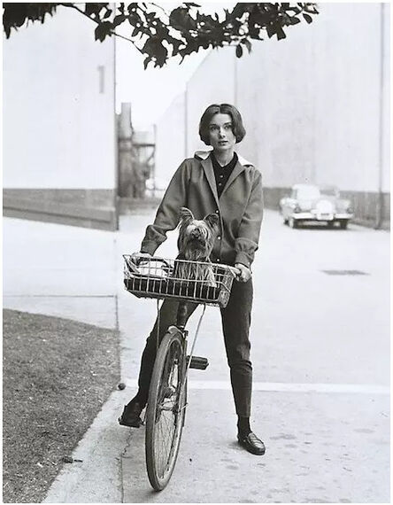 Sid Avery, ‘Audrey Hepburn on bike with dog at Paramount Studios’, 1975