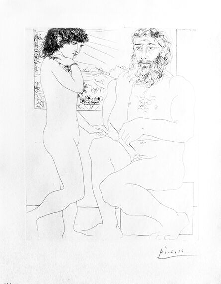 Pablo Picasso, ‘Sculpteur et Modele Debout / Sculpture Songeant, Modele aux Cheveux Noirs et bol avec trois anémones’, 1933