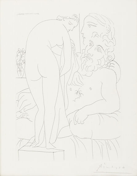 Pablo Picasso, ‘Le repos du sculpteur devant un nu à la draperie (pt. 51 from La Suite Vollard)’, 1933