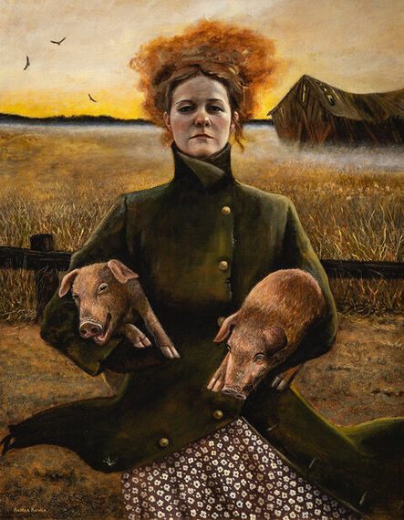 Andrea Kowch, ‘Rural Sisters, Pig - Limited Edition Framed Print’, 2023