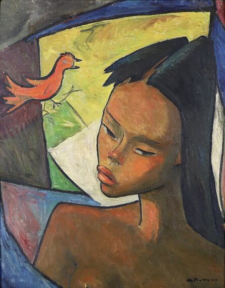 Angel Botello, ‘Young woman with bird’, ca. 1950s