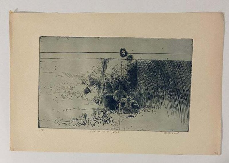 Robert Birmelin, ‘Man In Field With Dogs’, 20th Century, Print, Etching, Lions Gallery