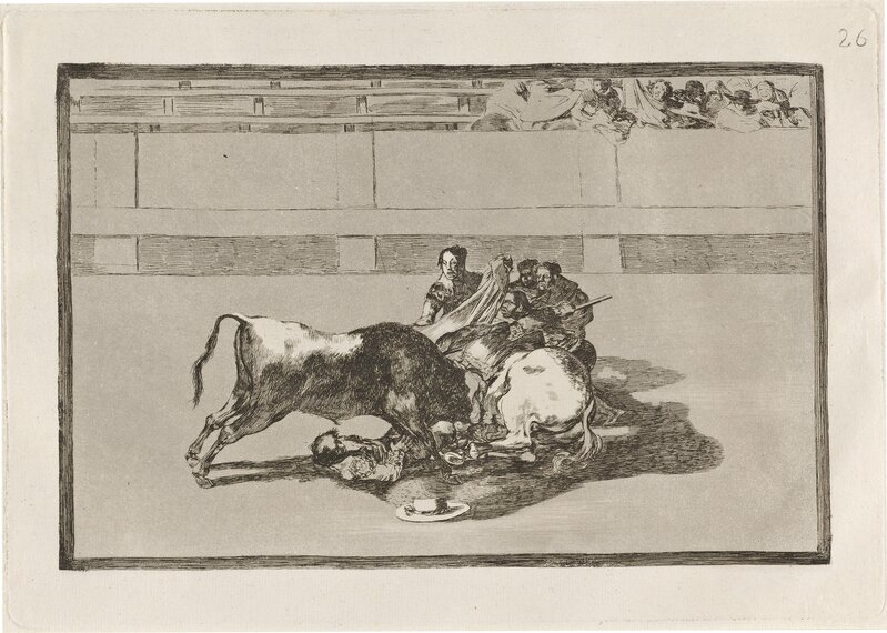 Francisco de Goya, ‘Caida de un picador de su caballo debajo del toro (A Picador is Unhorsed and Falls under the Bull)’, in or before 1816, Print, Etching, burnished aquatint and drypoint [first edition impression], National Gallery of Art, Washington, D.C.