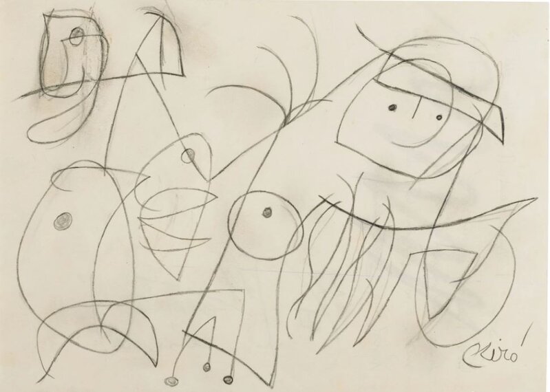 Joan Miró, ‘Femme, oiseau’, 1977, Drawing, Collage or other Work on Paper, Crayon on paper, Artelandia Gallery