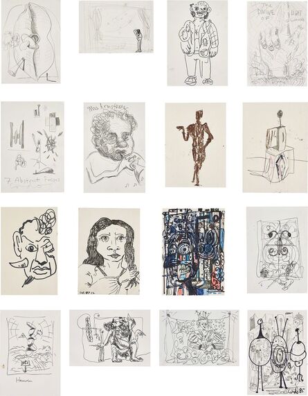 George Condo, ‘Sixteen works: (i, iii, vii, viii, ix, x, xi, xii, xiv, xv, xvi) Untitled; (ii) The universe that didn't want me; (iv) The DIVINE LIGHT OF CONDO; (v) 7 Abstract FORMS; (vi) Mrs Armstrong; (xiii) Heaven’, ii) 1986, x) 1983, xi) xvi) 1985