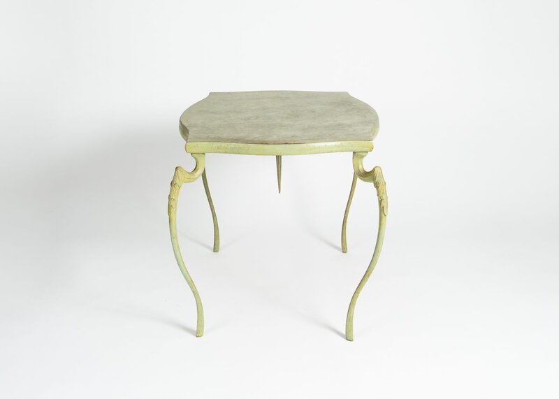 Mark Brazier-Jones, ‘"Saint James," Table’, ca 1992, Design/Decorative Art, Vert antique patinated & varnished steel, original green alcantara, Maison Gerard