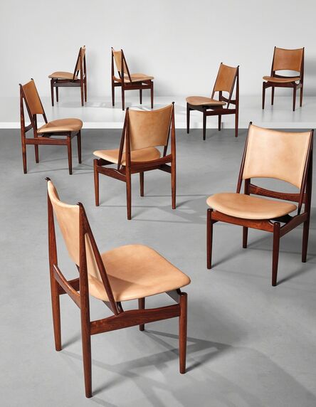 Finn Juhl, ‘Rare set of eight ‘Egyptian’ dining chairs, model no. FJ 49’, Designed 1949