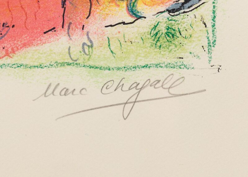 Marc Chagall, ‘Nous habitons parmi les fleurs... (from Sur la terre des Dieux)’, 1967, Print, Color lithograph, Hindman