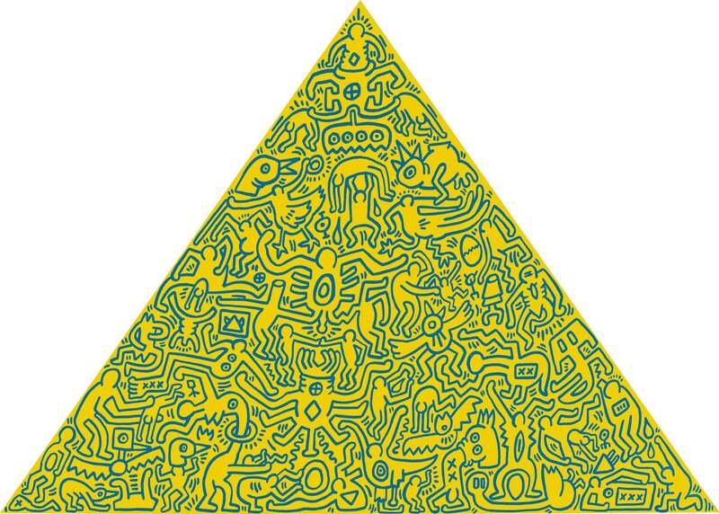 Keith Haring, ‘Pyramid’, 1989, Mixed Media, Anodized aluminium plate in yellow and blue., Phillips