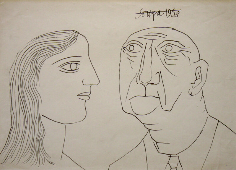 Francis Newton Souza, ‘Untitled (Portrait of a Man and Woman)’, 1958, Drawing, Collage or other Work on Paper, Ink on paper, Aicon Gallery