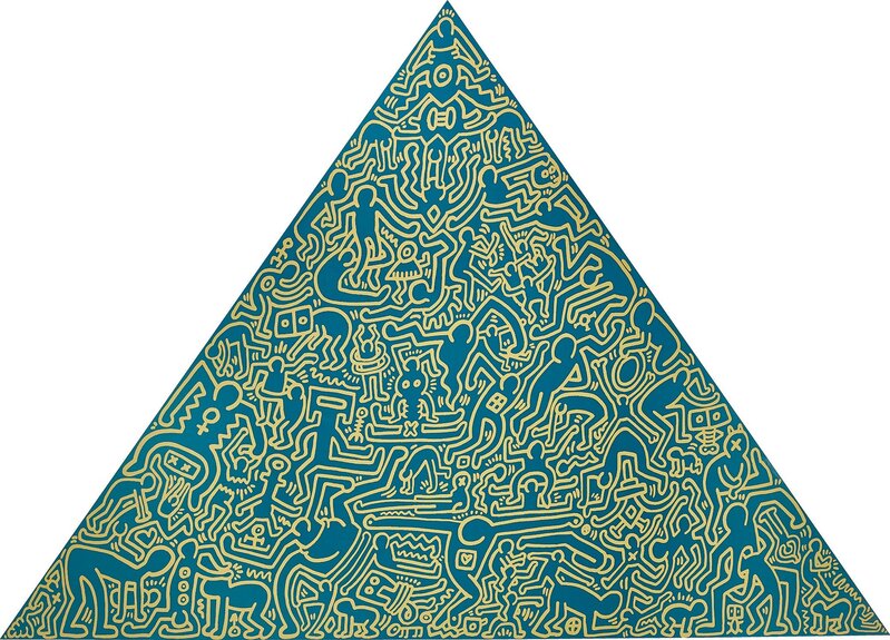 Keith Haring, ‘Pyramid’, 1989, Design/Decorative Art, Anodized aluminium plate in blue and yellow., Phillips