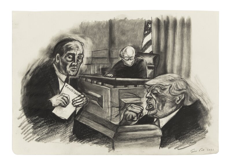 Sue Coe, ‘Official Souvenir Guide to the Trump Impeachment Trial’, 2021, Books and Portfolios, Four graphite drawings on cream wove sketchbook paper, Galerie St. Etienne