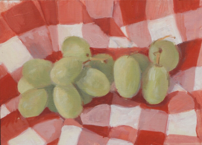 Colleen Franca, ‘Grapes on Checked Cloth’, 2018, Painting, Oil on Aluminum, Bowery Gallery