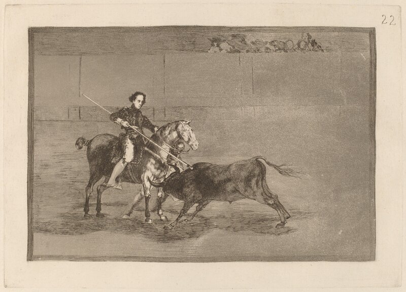 Francisco de Goya, ‘Valor varonil de la celebre Pajuelera en la de Zaragoza (Manly Courage of the Celebrated Pajuelera in the Ring at Saragossa)’, in or before 1816, Print, Etching, burnished aquatint, drypoint and burin [first edition impression], National Gallery of Art, Washington, D.C.