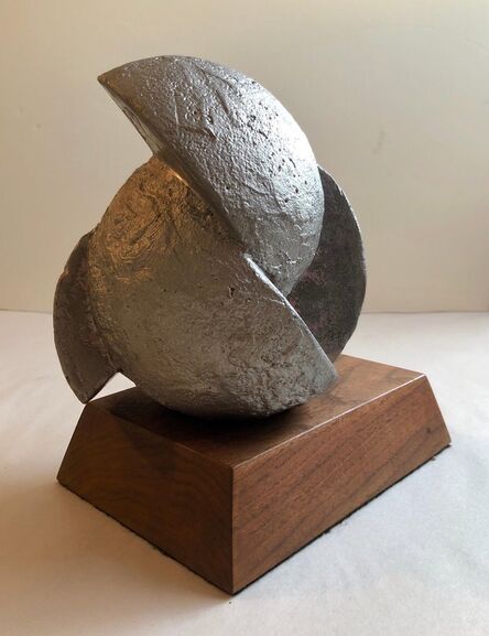 David Barr, ‘Modernist Michigan Sculpture Abstract Brutalist Fractured Metal Orb Walnut Base’, 1990-1999