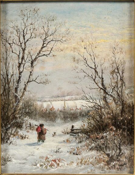 Charles Franklin Pierce, ‘Heading Home/Figure and Dog in a Winter Landscape’