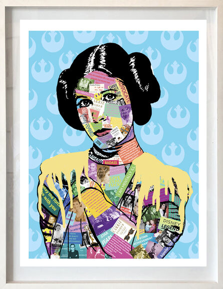 Amy Smith, ‘ICON: My Life is Art, Carrie Fisher - FRAMED POP Art Print of Female Actress, Princess Leia (Black + Blue +Yellow’, 2021