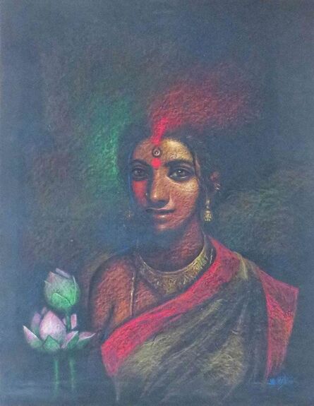 Subrata Das, ‘She, Pastel on Paper, Red, Green Colours by Contemporary Artist "In Stock"’, 2006