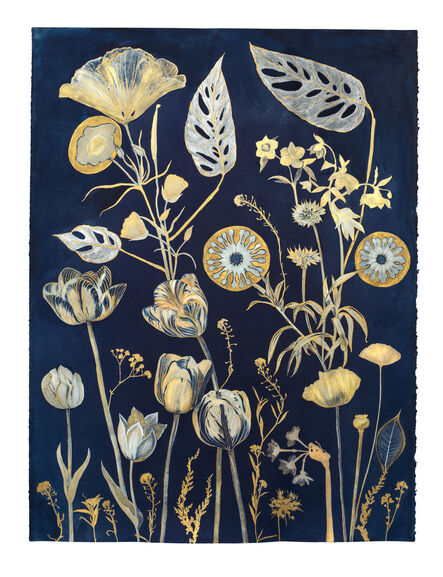 Julia Whitney Barnes, ‘Cyanotype Painting (Gold Tulips, Leaves, etc)’, 2021