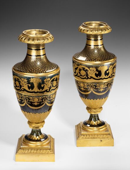 Dihl et Guerhard, ‘Pair of Ormolu-Mounted Agate Ground Porcelain Vases ’, ca. 1800