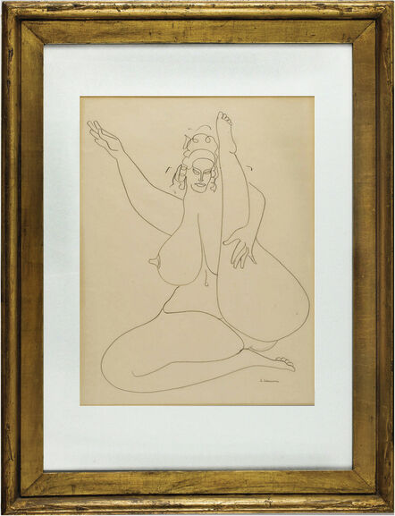 Gaston Lachaise, ‘Sitting Nude with One Leg Up and One Arm Up’, 1920-1930