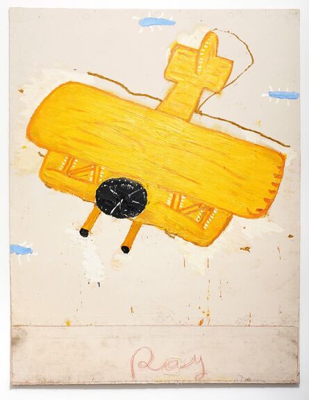 Rose Wylie, ‘Ray's Yellow Plane (Film Notes)’, 2013
