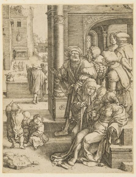 Lucas van Leyden, ‘The poet Virgil suspended in a basket’, 1525