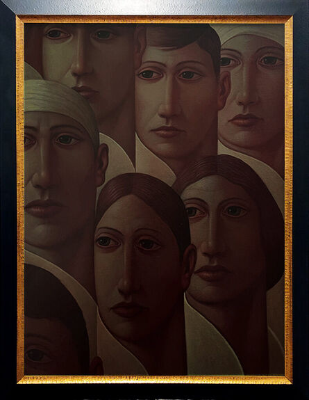 George Underwood (b. 1947), ‘"FACES" oil on canvas by Bowie Ziggy Stardust LP cover artist 44x34" framed’, 2015-2020