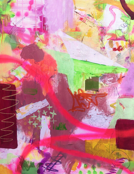 Amy Smith, ‘Raspberry Sherbet - Contemporary Abstract Painting with Vibrant Colors (Pink+Green+Yellow+Red)’, 2021