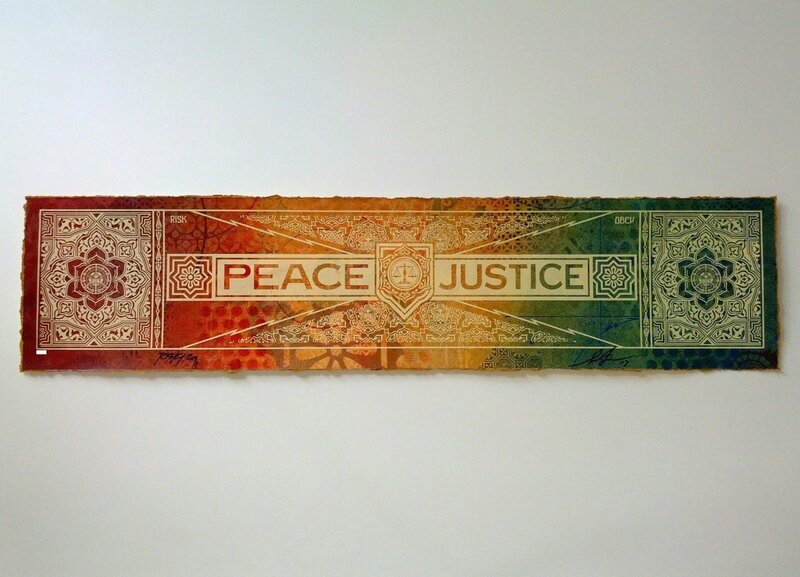 Shepard Fairey, ‘Peace & Justice’, 2013, Mixed Media, Hand Painted Multiple, Samuel Owen Gallery