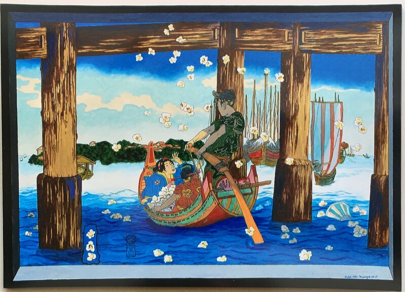 Ralph Allen Massey, ‘Popcorn Viewing (after Kunisada)’, 2017, Painting, Acrylic on Panel, bG Gallery