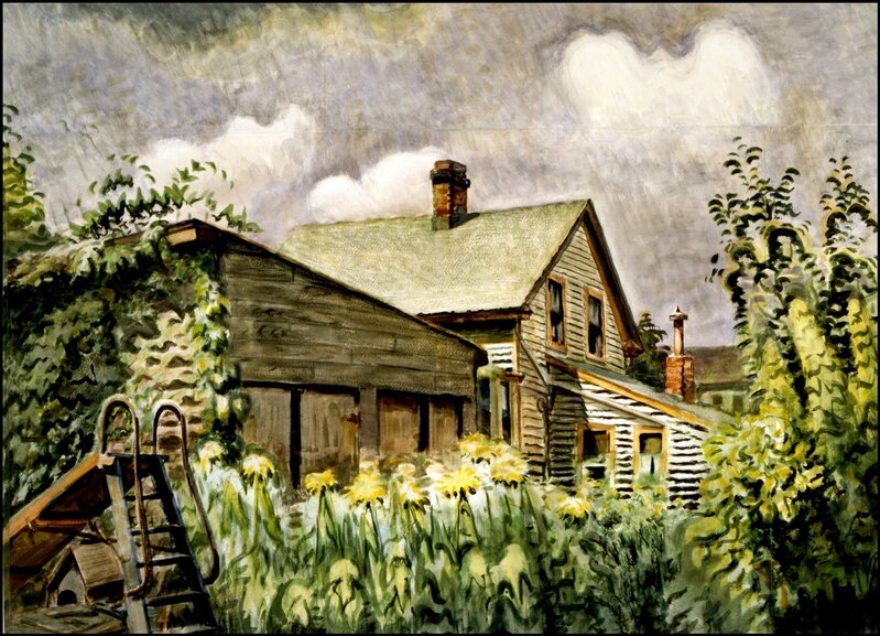 Charles Ephraim Burchfield, ‘August Morn’, 1933-1949, Painting, Watercolor, gouache, and charcoal on pieced buff paper, Debra Force Fine Art