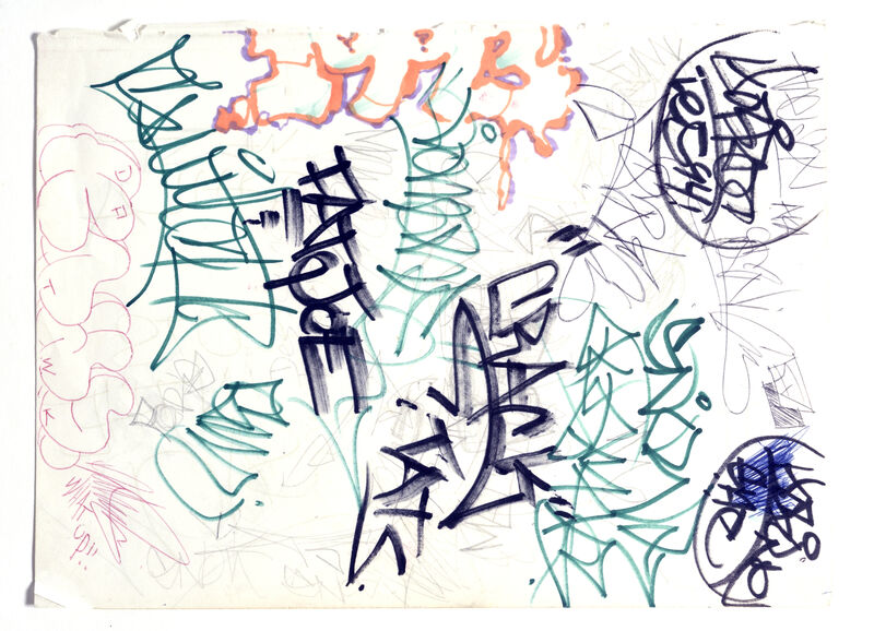KAWS, ‘PAGE FROM AN AMERICAN ARTIST’S BLACKBOOK’, CIRCA 1993 – 1994, Drawing, Collage or other Work on Paper, Ink, marker, felt pen, pencil and pen on paper, DIGARD AUCTION