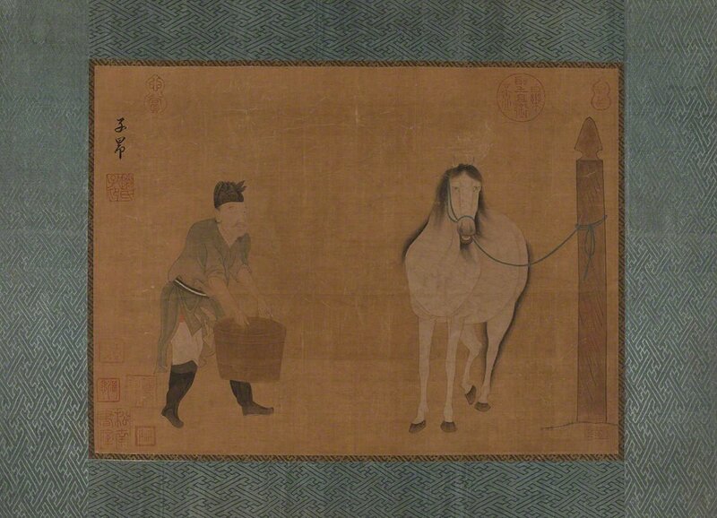 Chinese School, ‘Horse and Groom’, 19th Century, Textile Arts, Ink and color on silk, Doyle