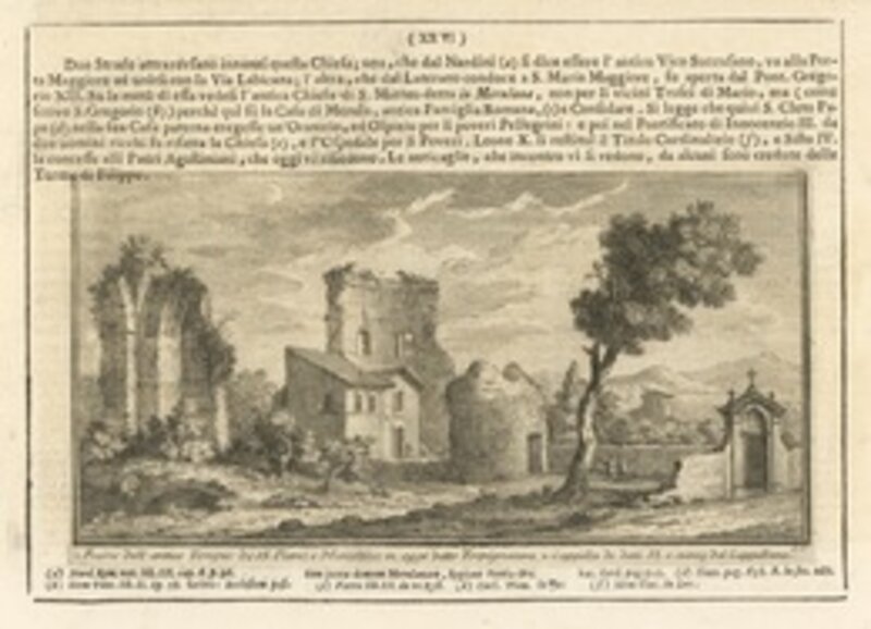 Giuseppe Vasi, ‘Ruine dell' antico Tempio de SS. Pietro, e Marcellino’, 1747, Engraving, Getty Research Institute