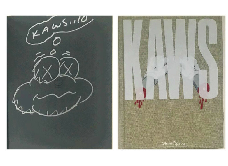 KAWS, ‘"KAWS...10", Signed & Dated Cloud Drawing (first page), Exhibition Catalogue Aldrich Museum’, 2010, Drawing, Collage or other Work on Paper, Cloth hardcover, clear plastic dust jacket, paper., VINCE fine arts/ephemera