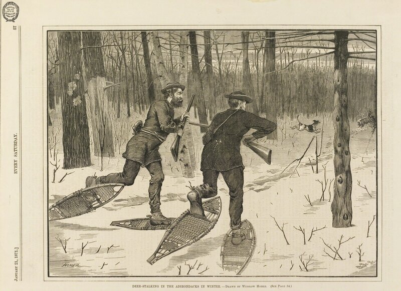 Winslow Homer, ‘Deer-Stalking in the Adirondacks in Winter’, 1871, Print, Wood engraving on off-white wove paper, Cooper Hewitt, Smithsonian Design Museum 