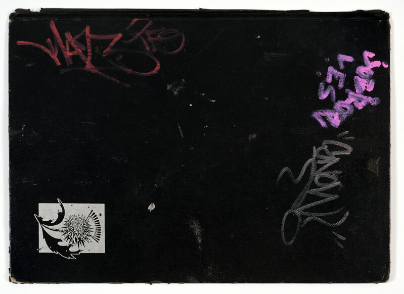 KAWS, ‘PAGE FROM AN AMERICAN ARTIST’S BLACKBOOK’, CIRCA 1993 – 1994, Drawing, Collage or other Work on Paper, Ink, marker, felt pen and pen on paper, blackbook cover, DIGARD AUCTION