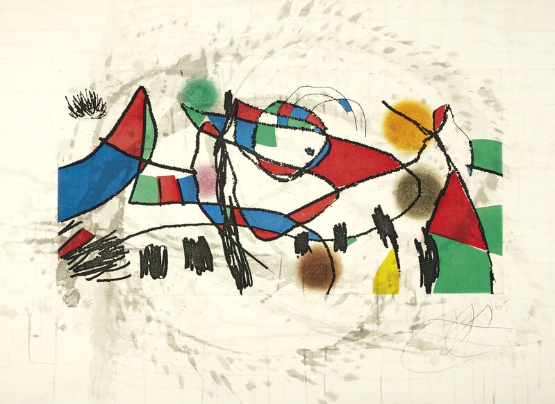 Joan Miró, ‘Gravures pour une exposition, Pierre Matisse, New York, 1973’, Print, The complete set of four signed and numbered etchings with aquatint in colors (Dupin 609 is monogrammed) and one signed and numbered lithograph in colors, on Arches paper, Christie's