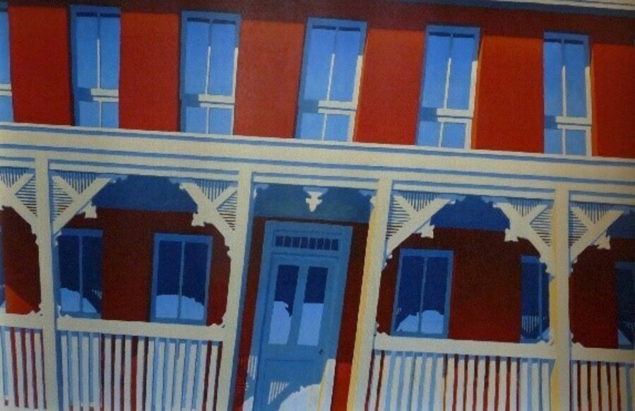 Red Facade Blue Door