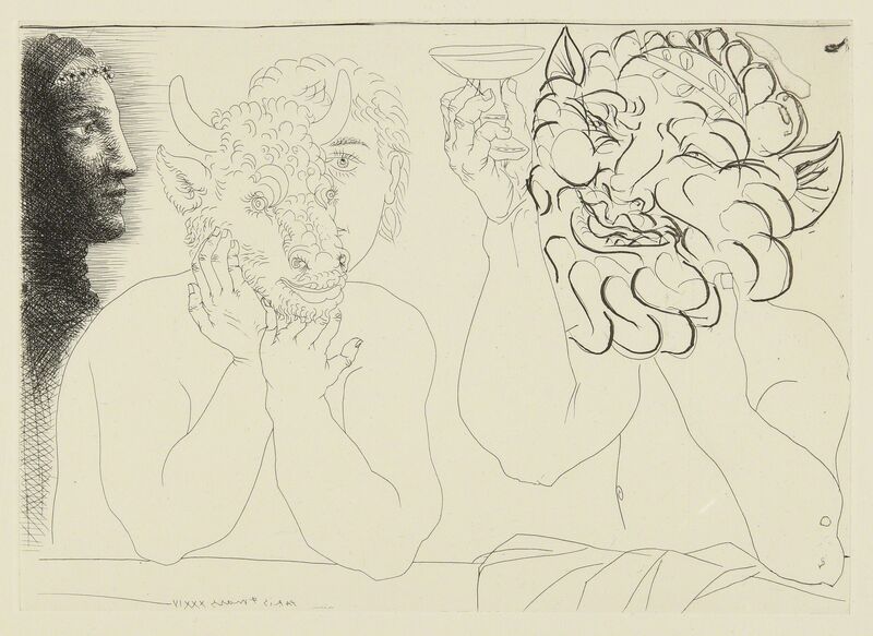 Pablo Picasso, ‘Jeune homme au masque de taureau, faune et profil de femme (B. 279; Ba. 422)’, Print, Etching, Sotheby's