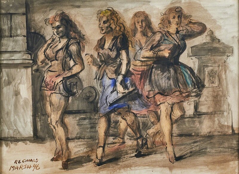 Reginald Marsh, ‘Girls in the Street’, 1946, Drawing, Collage or other Work on Paper, Tempera on paper (framed), Rago/Wright/LAMA/Toomey & Co.