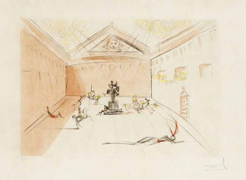 Salvador Dalí, ‘Plaza Mayor (Duel in the Sun) (M & L 582b; Field 73-11)’, 1973, Print, Etching with pochoir in colours, Forum Auctions