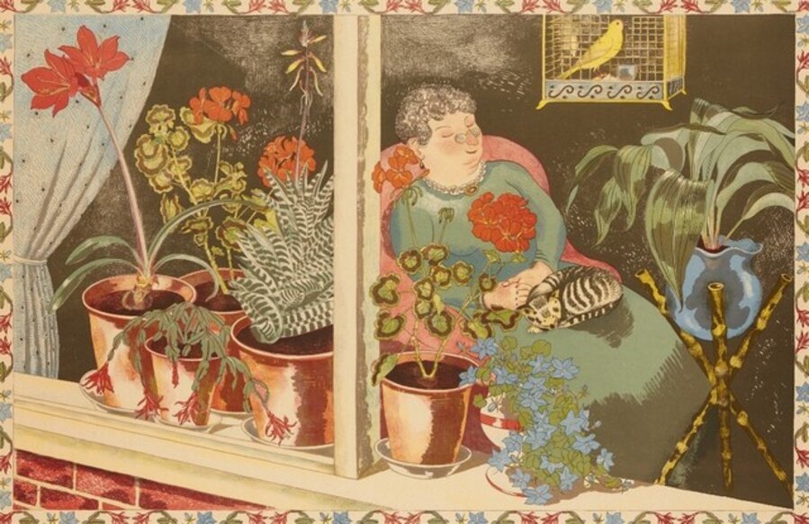 Window Plants (from The School Prints series), 1945; Rosa Gallica (from the suite English Garden Flowers)