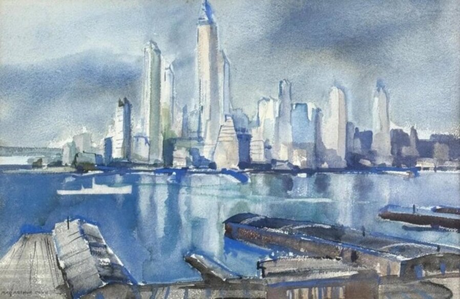 "New York City Skyline" American Scene Social Realism Mid-Century 20th Century