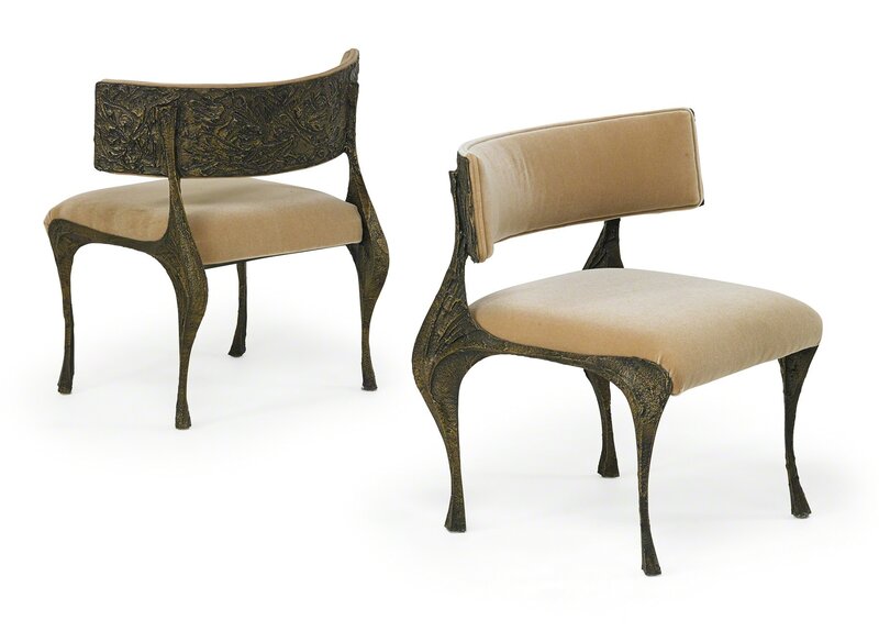 Paul Evans (1931-1987), ‘Pair of Sculptured Metal low, wide side chairs’, 1970s, Design/Decorative Art, Bronze, composite, upholstery, USA, Rago/Wright/LAMA/Toomey & Co.