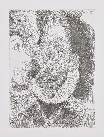 Pablo Picasso, ‘Portrait-Charge d'un des personnages de l'enterrement du Comte d'Orgaz, en Larmes (Character Portrait of one of the Characters at the Funeral of the Count of Orgaz, in Tears), plate 194 from 347 Series (Bl. 1674, Ba. 1690)’, 1968