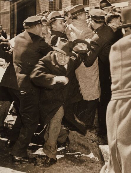 Weegee, ‘Queens Cops Rough Up Newspaper Picket Line (three photographs)’, 1937