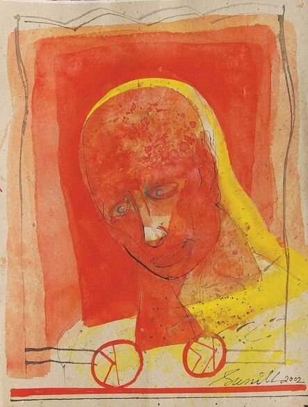 Sunil Das, ‘Head I, Mixed Media on Board, Red, Yellow by Indian Artist Sunil Das "In Stock"’, 2002